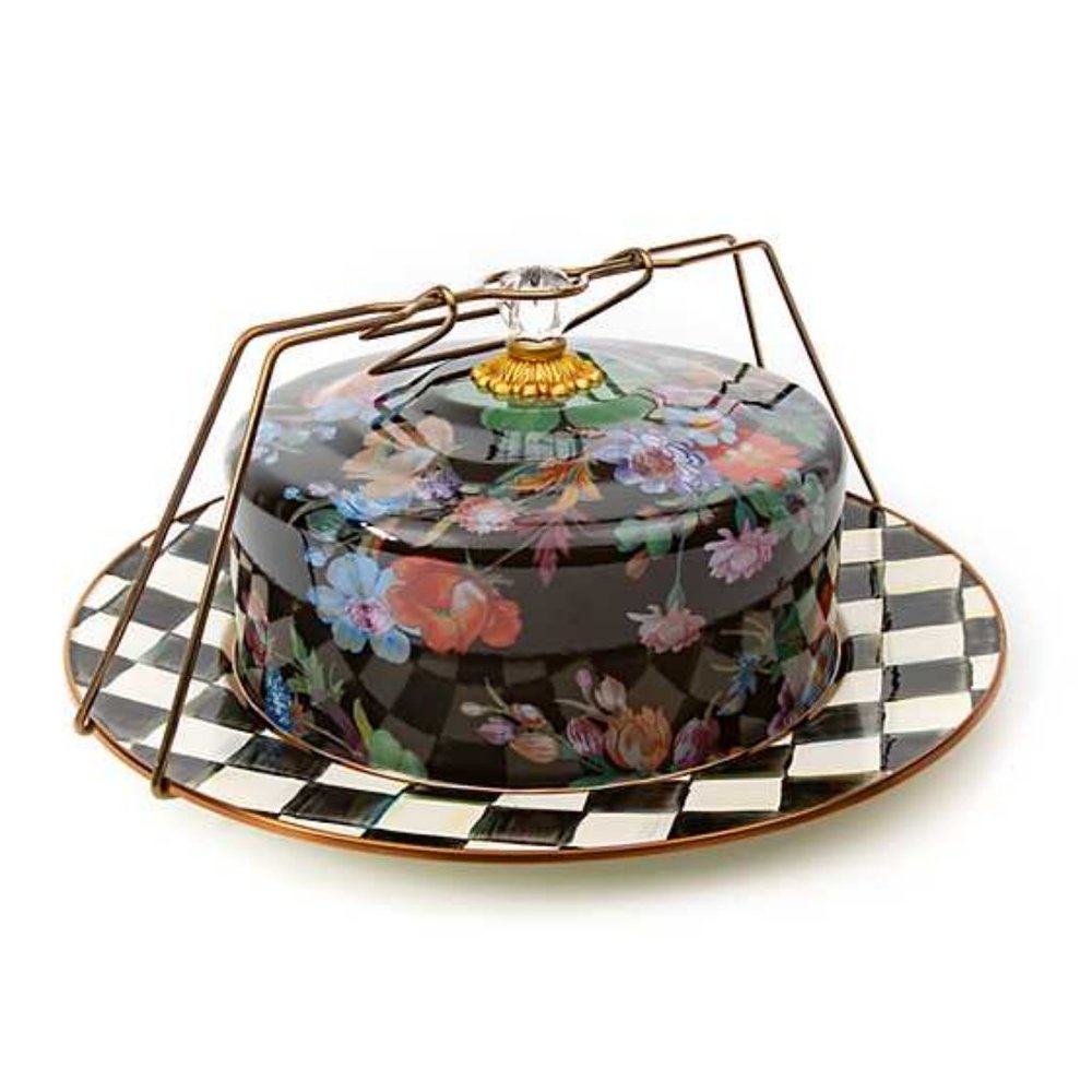 MacKenzie-Childs Black Flower Market Cake Carrier